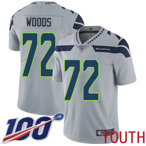 Seattle Seahawks Limited Grey Youth Al Woods Alternate Jersey NFL Football #72 100th Season Vapor Untouchable->women nfl jersey->Women Jersey